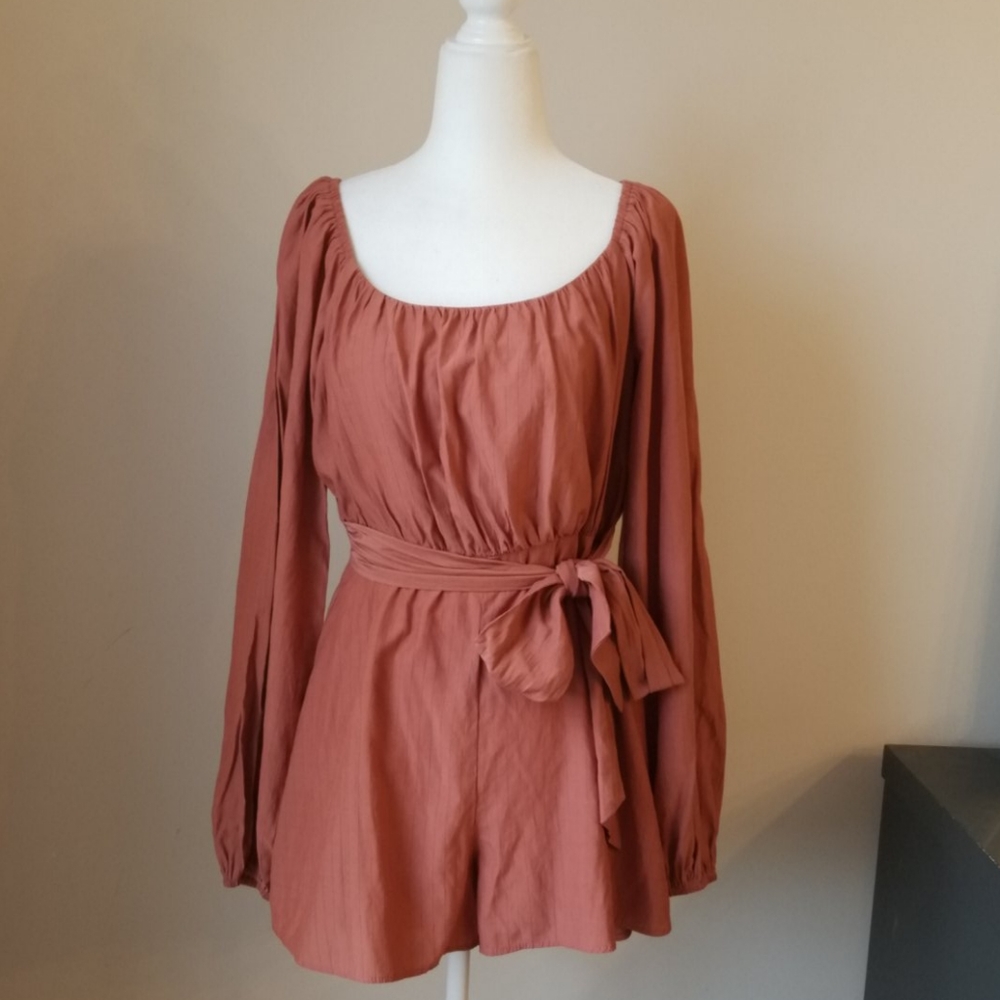 Pinch long sleeve Rust colored Boho romper